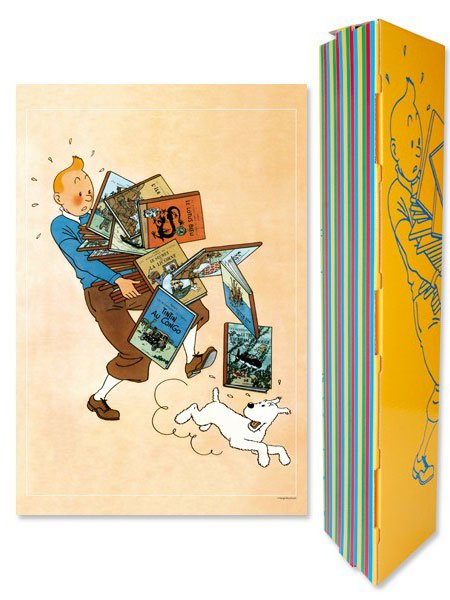 Poster - Tintin tenant des albums