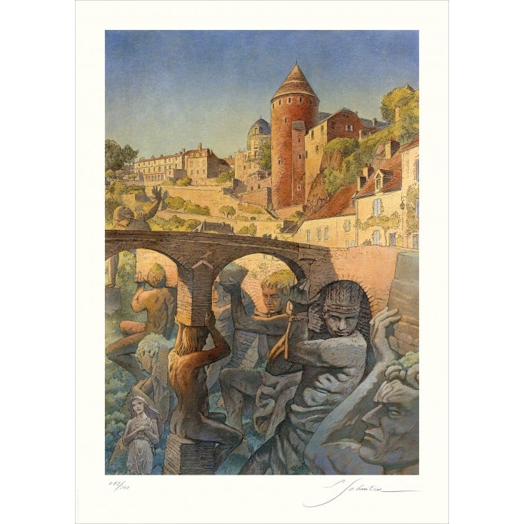 François Schuiten Estampe Un artiste dans la ville