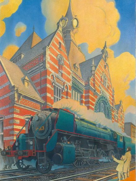 François Schuiten - La Type 29 entre en gare de Schaerbeek - Signée