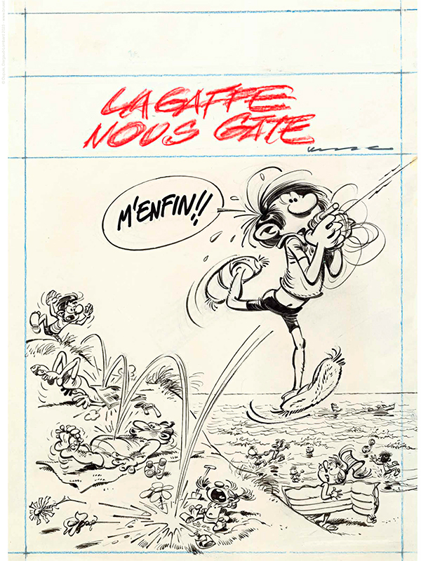 Estampe Gaston par Franquin : Etude de couverture #8 – Lagaffe nous gâte – Editions Brüsel !