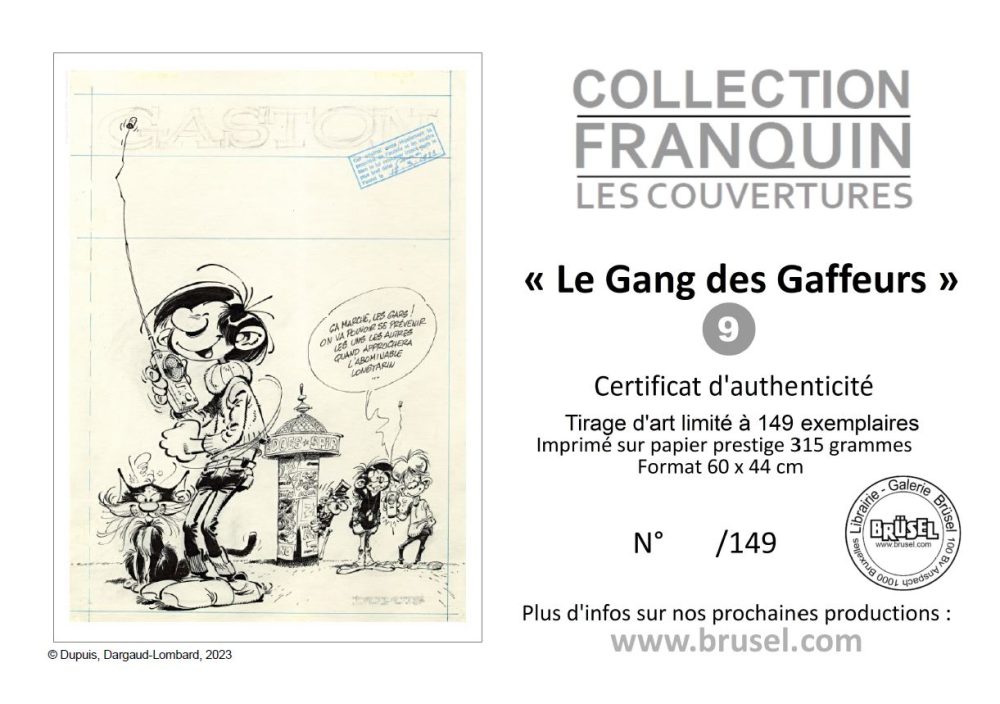 Estampe Gaston par Franquin : Etude de couverture #9 – Le Gang des Gaffeurs – Editions Brüsel ! – Image 2