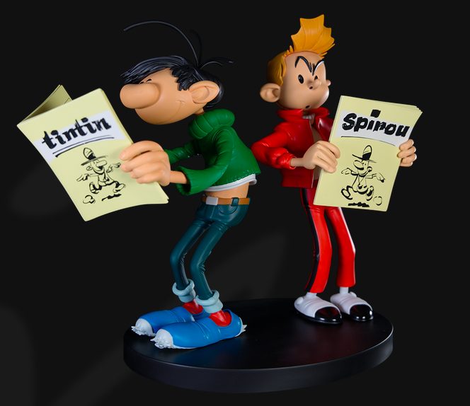 Figurine Maris Jothieu : Gaston et Spirou lisent leur journal (dernier exemplaire)