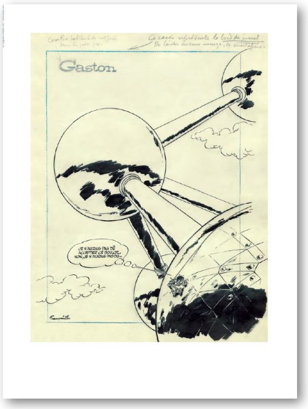 Estampe Franquin - Étude de couverture "Gaston sur l'Atomium"