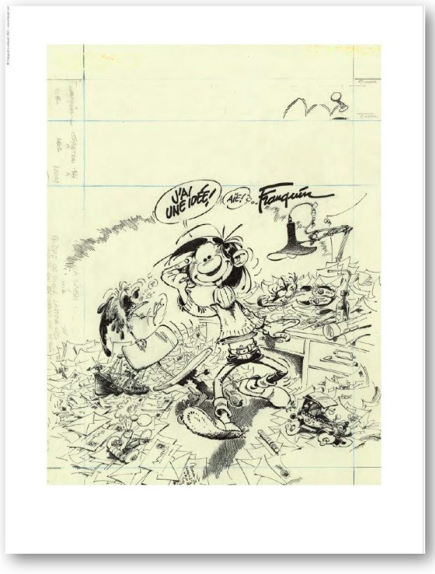 Estampe Franquin - Étude de couverture Gaston "J'ai une idée"