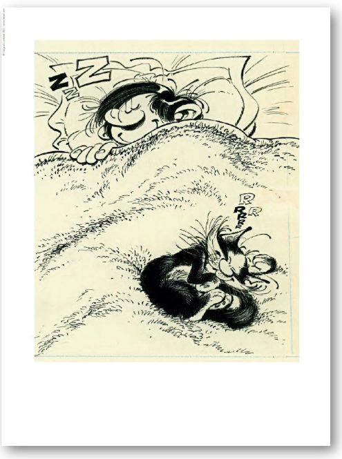 Estampe Franquin - Étude de couverture "Gaston, le chat et la sieste"
