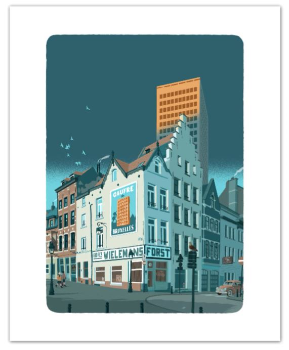 Estampe "Gaufre de Bruxelles" par David Merveille - 40x50 cm, signée et limitée