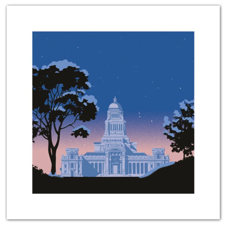 Estampe "Palais de Justice , de nuit" par David Merveille - 40x40 cm, signée et limitée